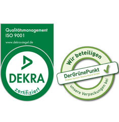 Dekra-Siegel und Güner Punkt mit Zertifikat